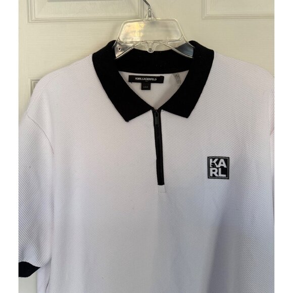 Karl Lagerfeld White & Black Performance Short Sleeve Polo Shirt Men's Large - Picture 2 of 6